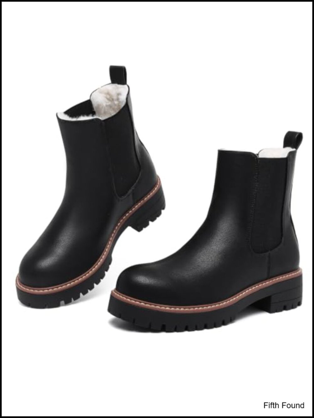 Women Winter Chelsea Boots Faux Fur Lined Chunky Lug Sole Ankle Booties